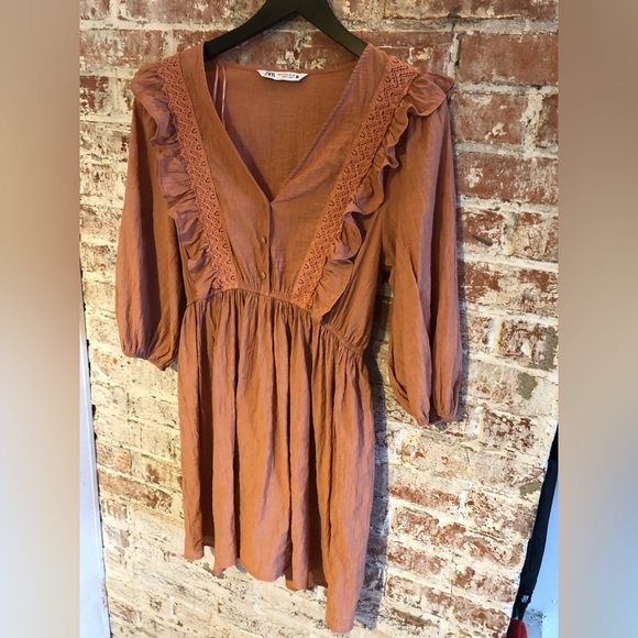 Zara New w/o Tags Lace Marsala Dress, Light Pink, Medium - Picture 6 of 8